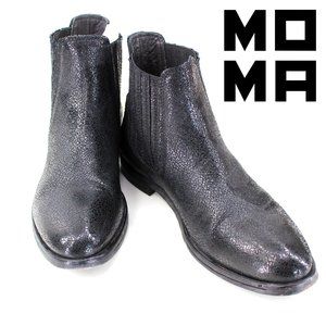 Moma Black Leather Chelsea Boots Round Toe Handmade Goodyear Welt